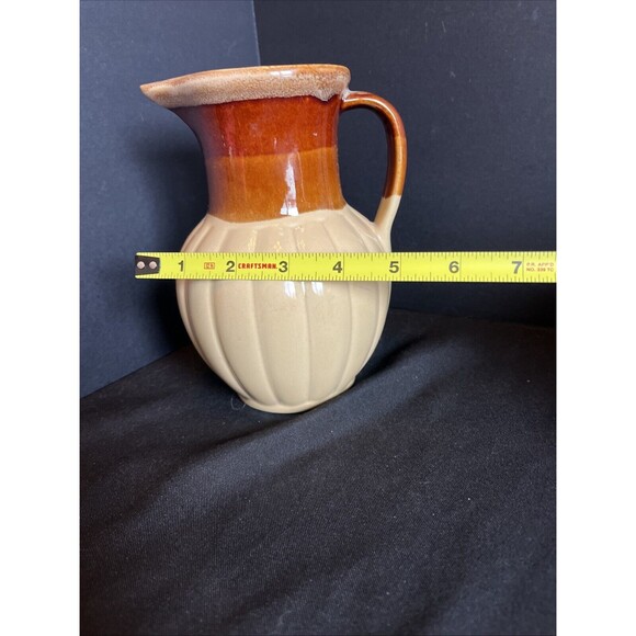 Vintage Drip Glaze Ceramic Pitcher Mid Century Retro Farmhouse Vase Brown Tan 7" - Picture 10 of 10